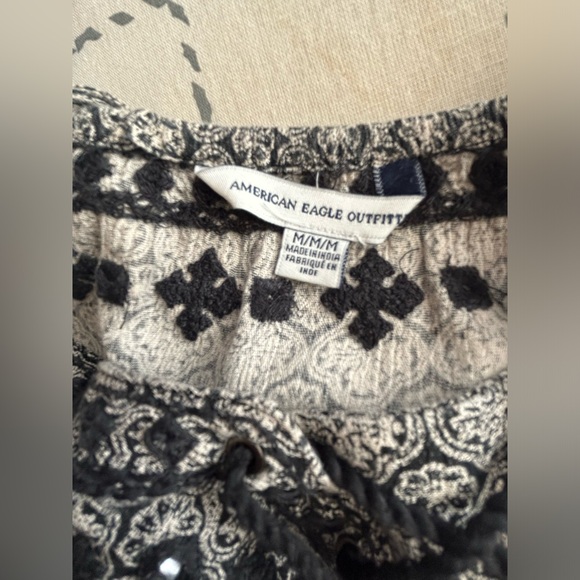 American Eagle Fringe Black White Embroidered Boho Romper Sz M Spaghetti Strap - Picture 10 of 12